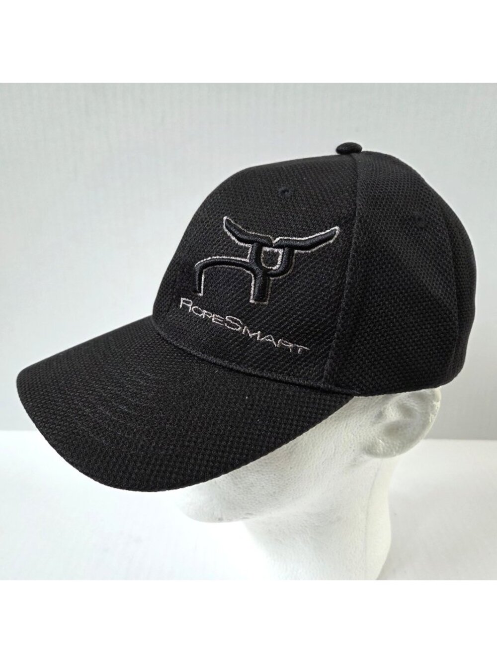 RopeSmart Mens Hat Cap One Size Fitted 6 Panel Black Steer Logo Cowboy Rodeo NEW